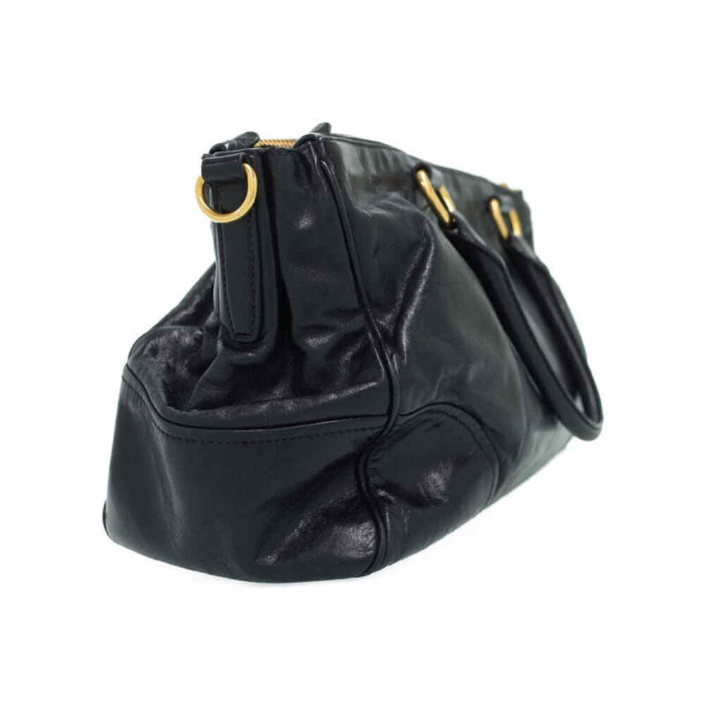 Prada glazed Leather Tote Double Shine Vitello black Zip Convertible